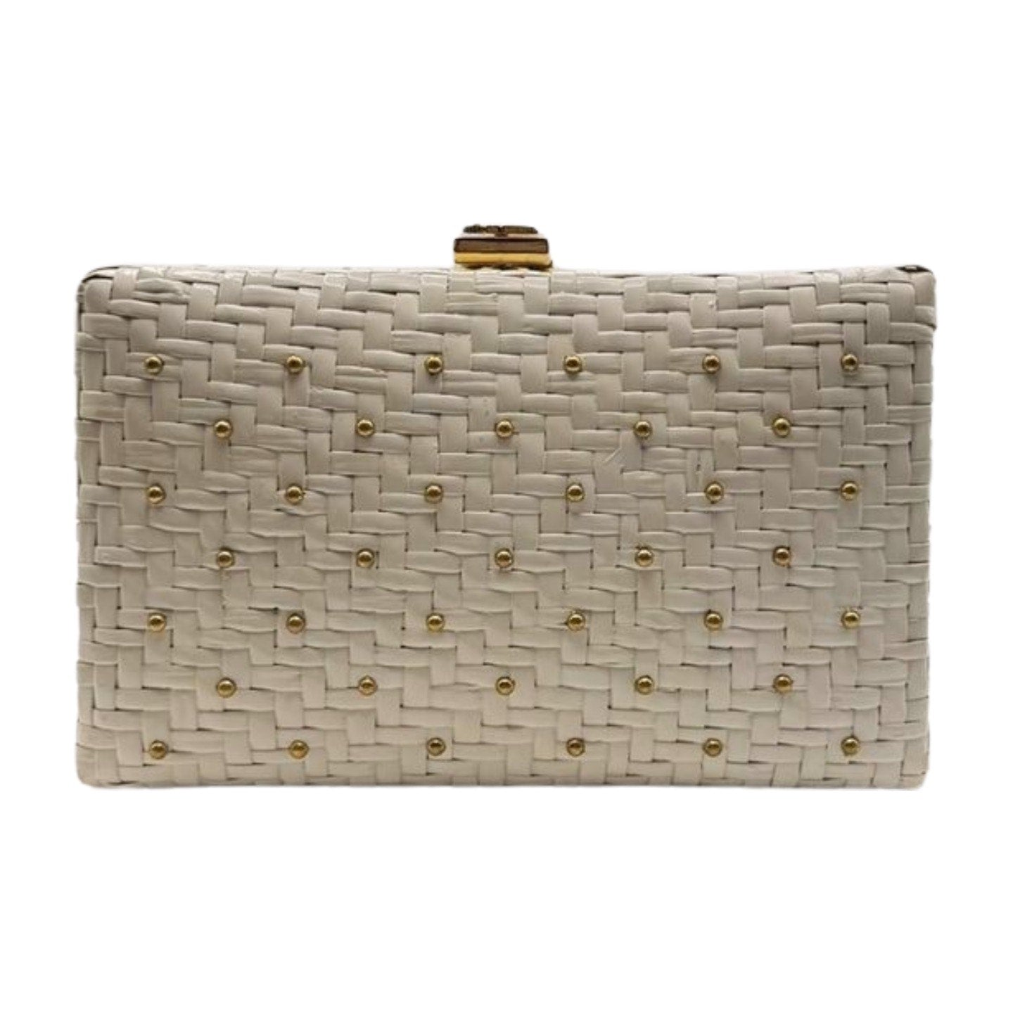 Courreges White Rattan Gold Studded Bag - Le Look