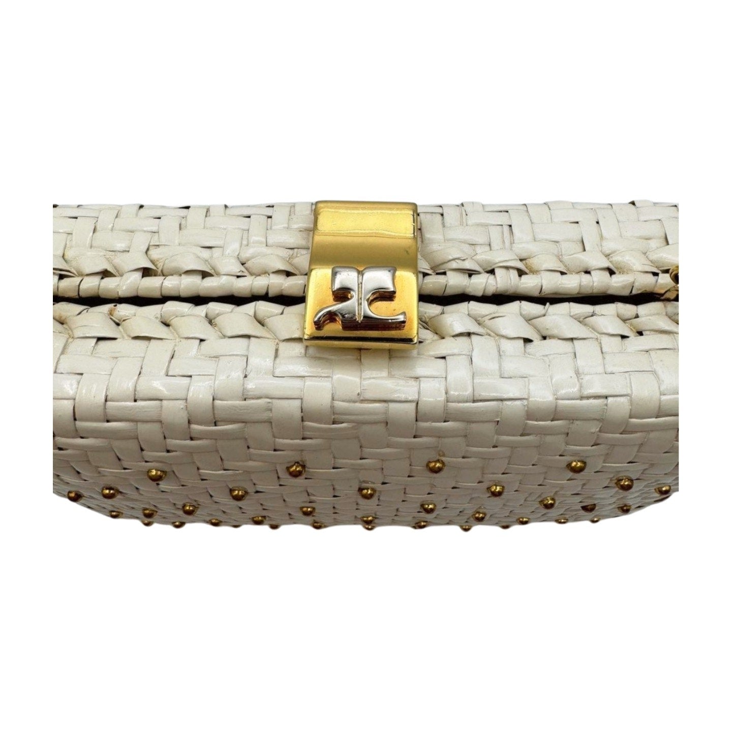Courreges White Rattan Gold Studded Bag - Le Look