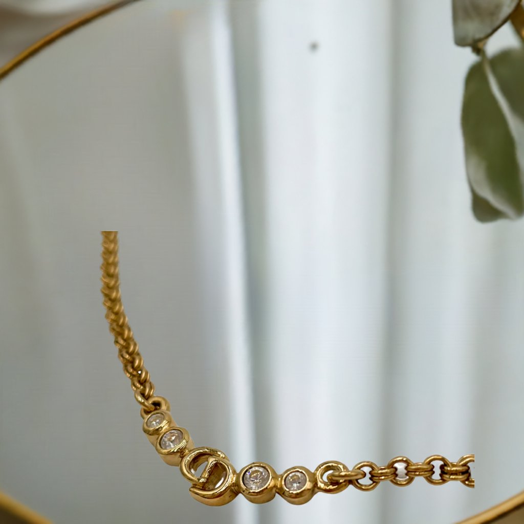 Dior Vintage Gold CD Logo Necklace - Le Look