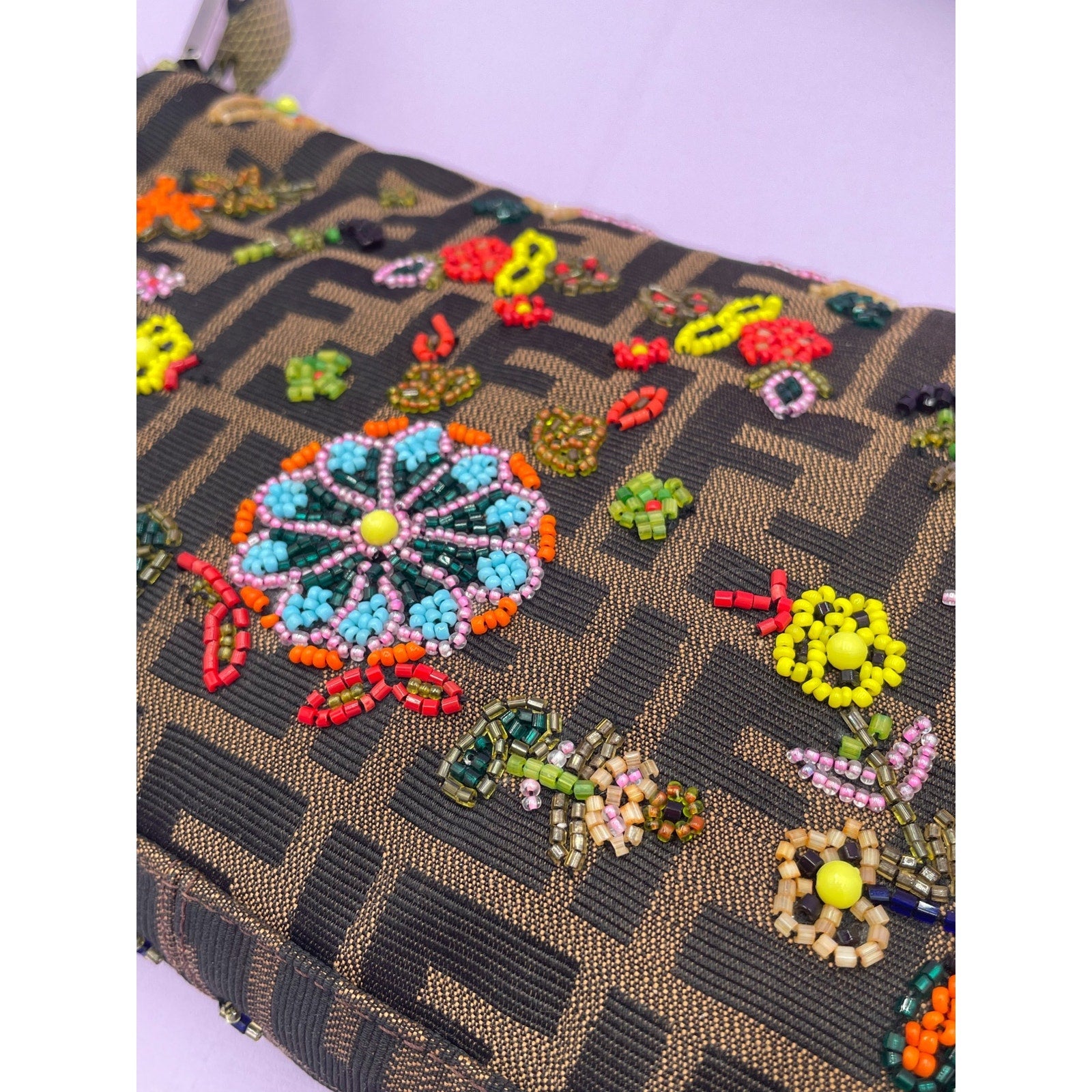 Rare Fendi Baguette Beaded Zucca Canvas and Lizard - Le Look