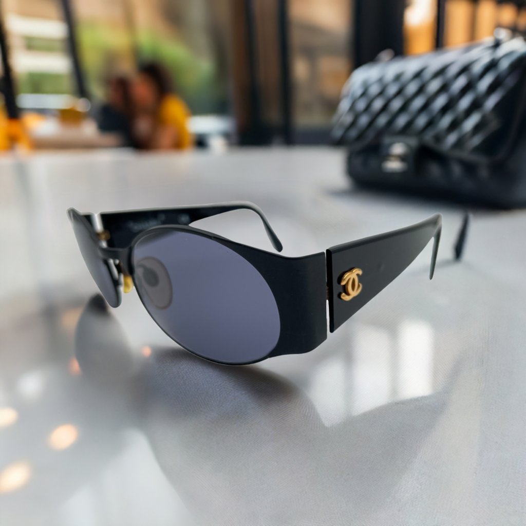 Chanel Black Oval 90s Sunglasses - Le Look