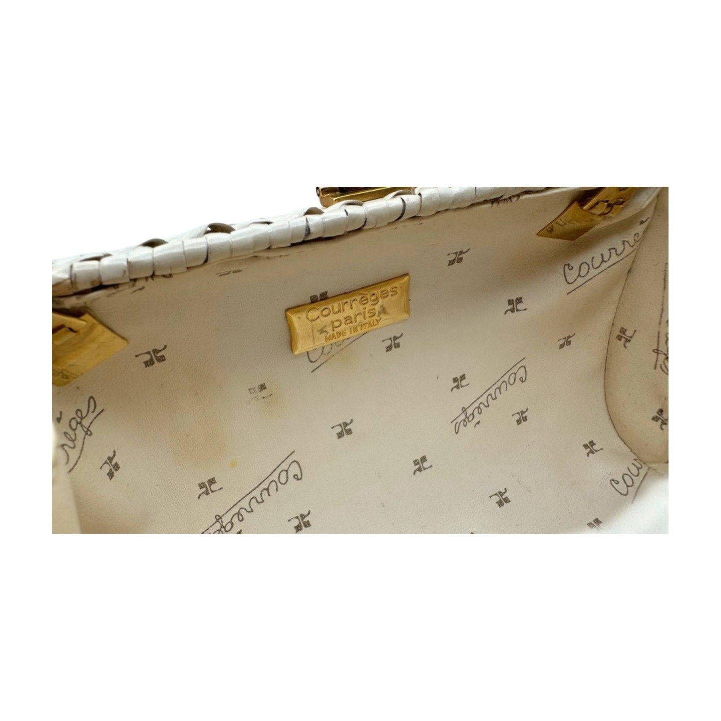 Courreges White Rattan Gold Studded Bag - Le Look