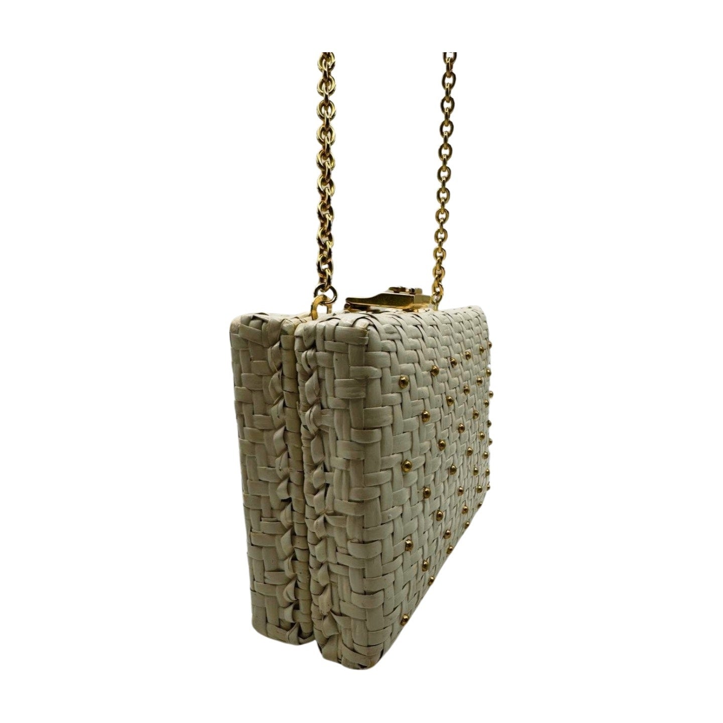 Courreges White Rattan Gold Studded Bag - Le Look