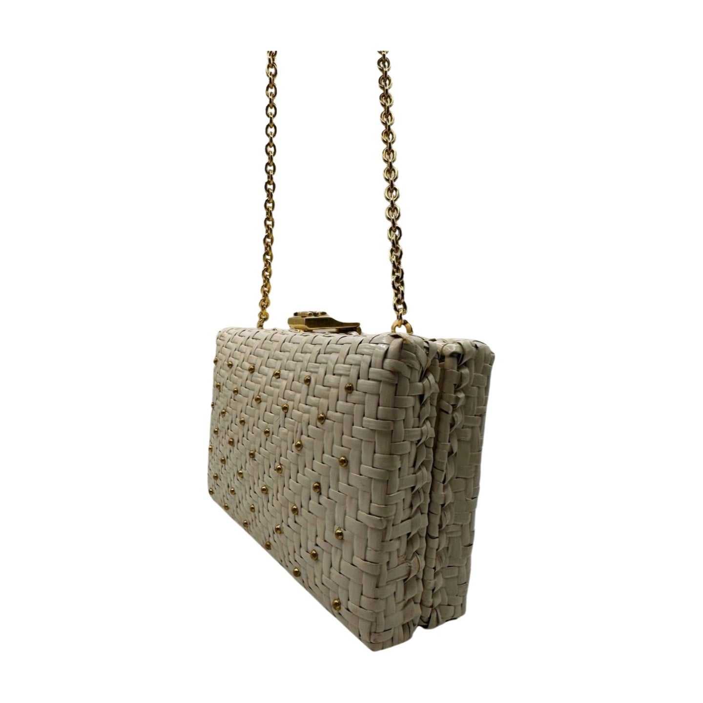 Courreges White Rattan Gold Studded Bag - Le Look