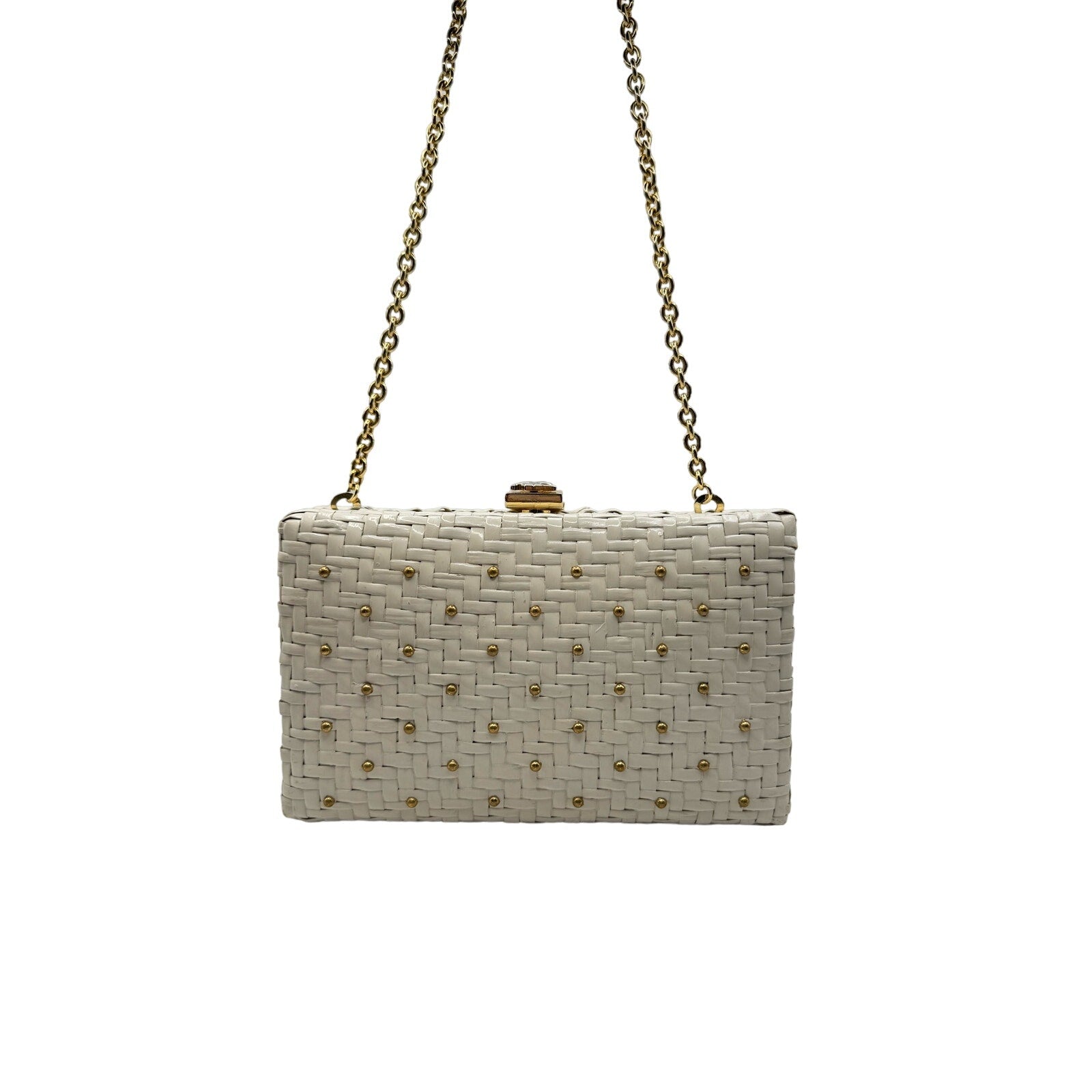Courreges White Rattan Gold Studded Bag - Le Look