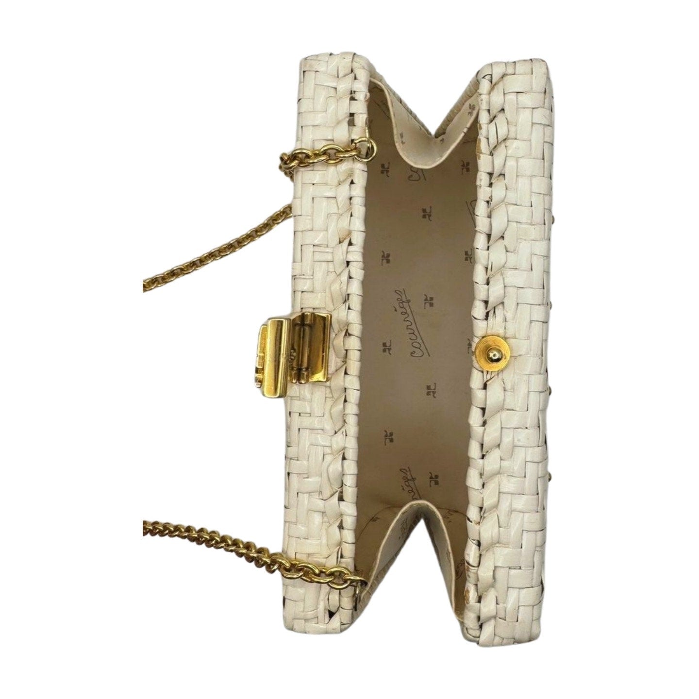 Courreges White Rattan Gold Studded Bag - Le Look