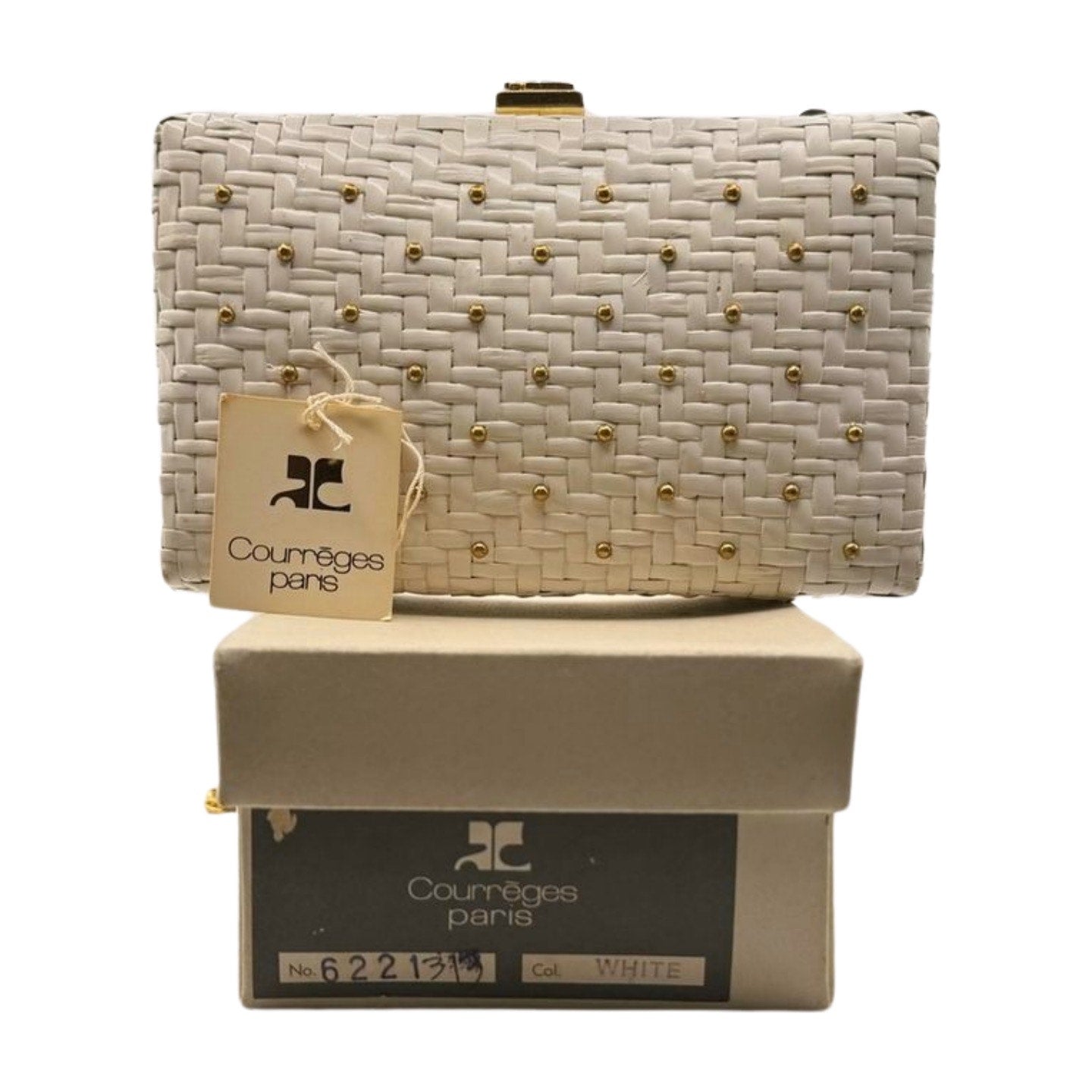Courreges White Rattan Gold Studded Bag - Le Look