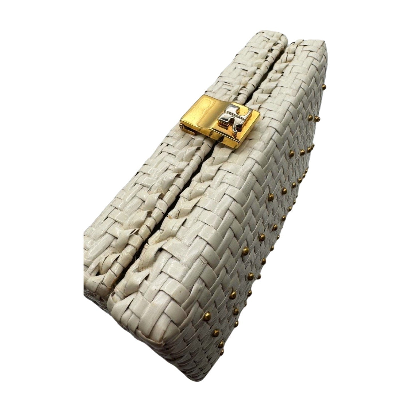 Courreges White Rattan Gold Studded Bag - Le Look