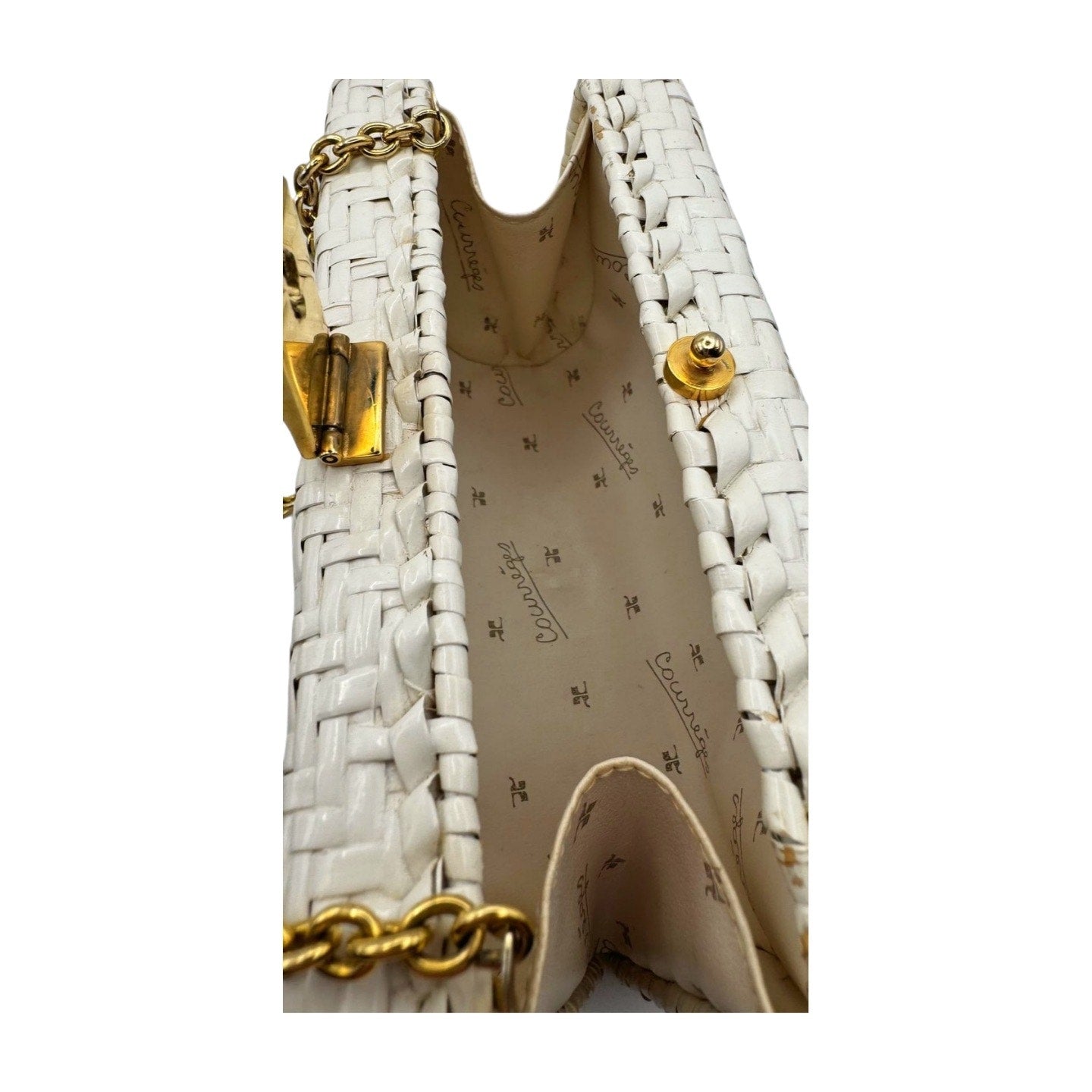 Courreges White Rattan Gold Studded Bag - Le Look