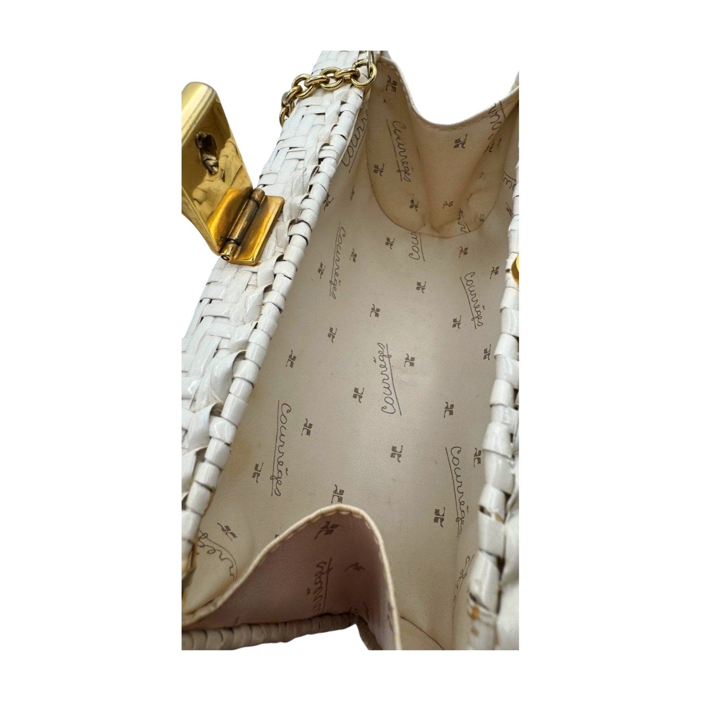 Courreges White Rattan Gold Studded Bag - Le Look