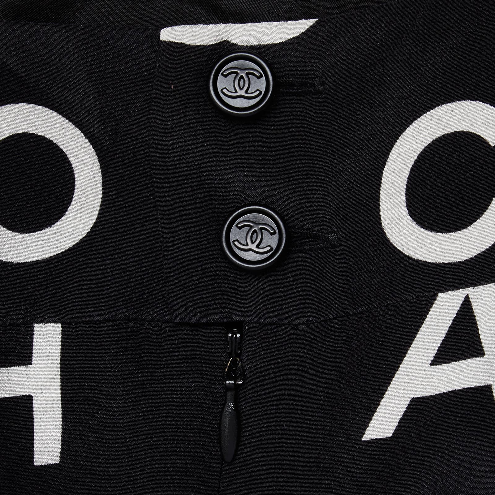 Vintage Chanel 1997 Runway Alpha Logo Coco Print Slip Dress and Jacket Set - Le Look