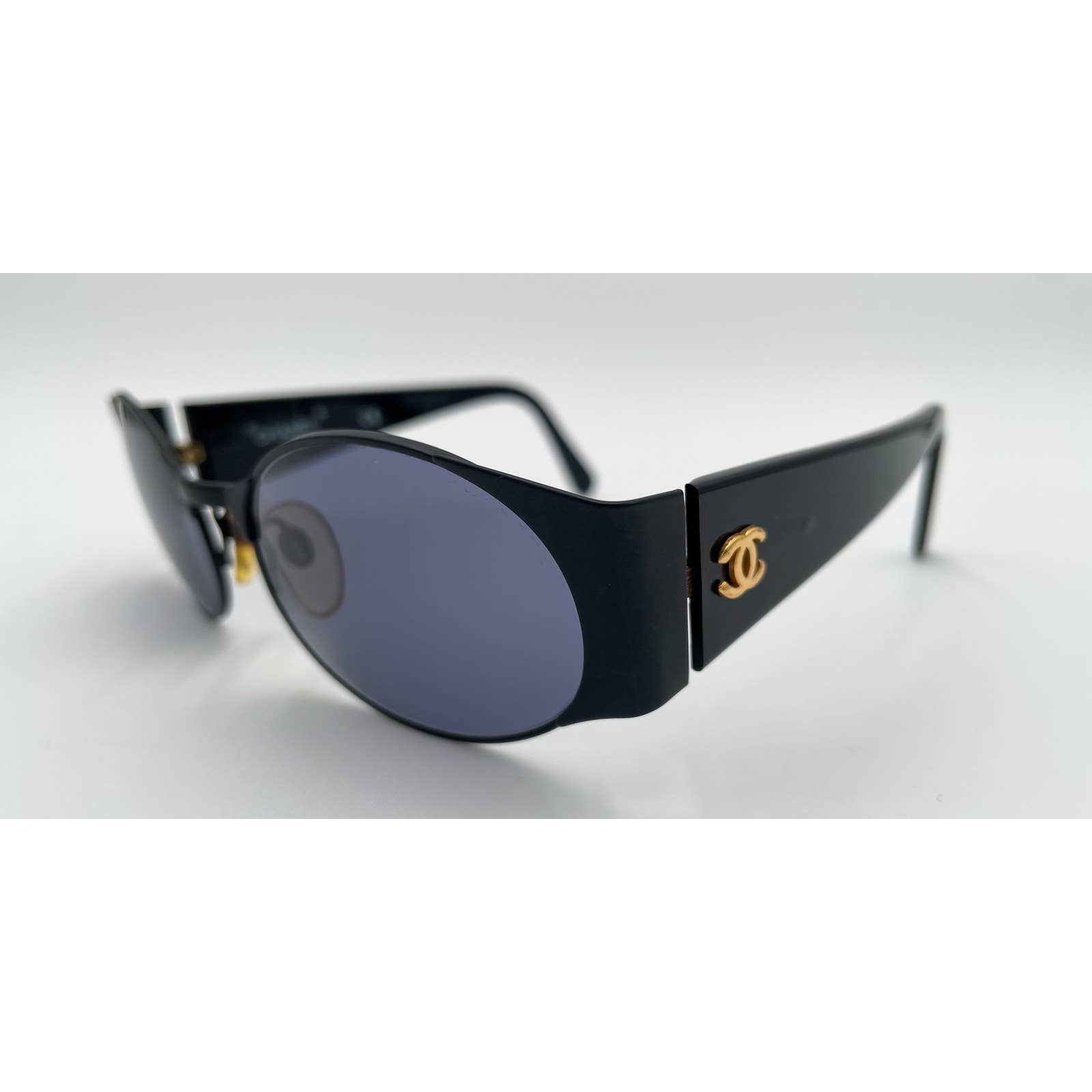 Chanel Black Oval 90s Sunglasses - Le Look